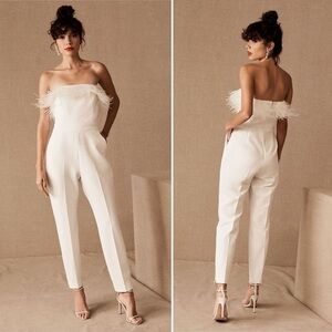 NWT Saylor X BHLDN Ivory Feather Janae Strapless Jumpsuit